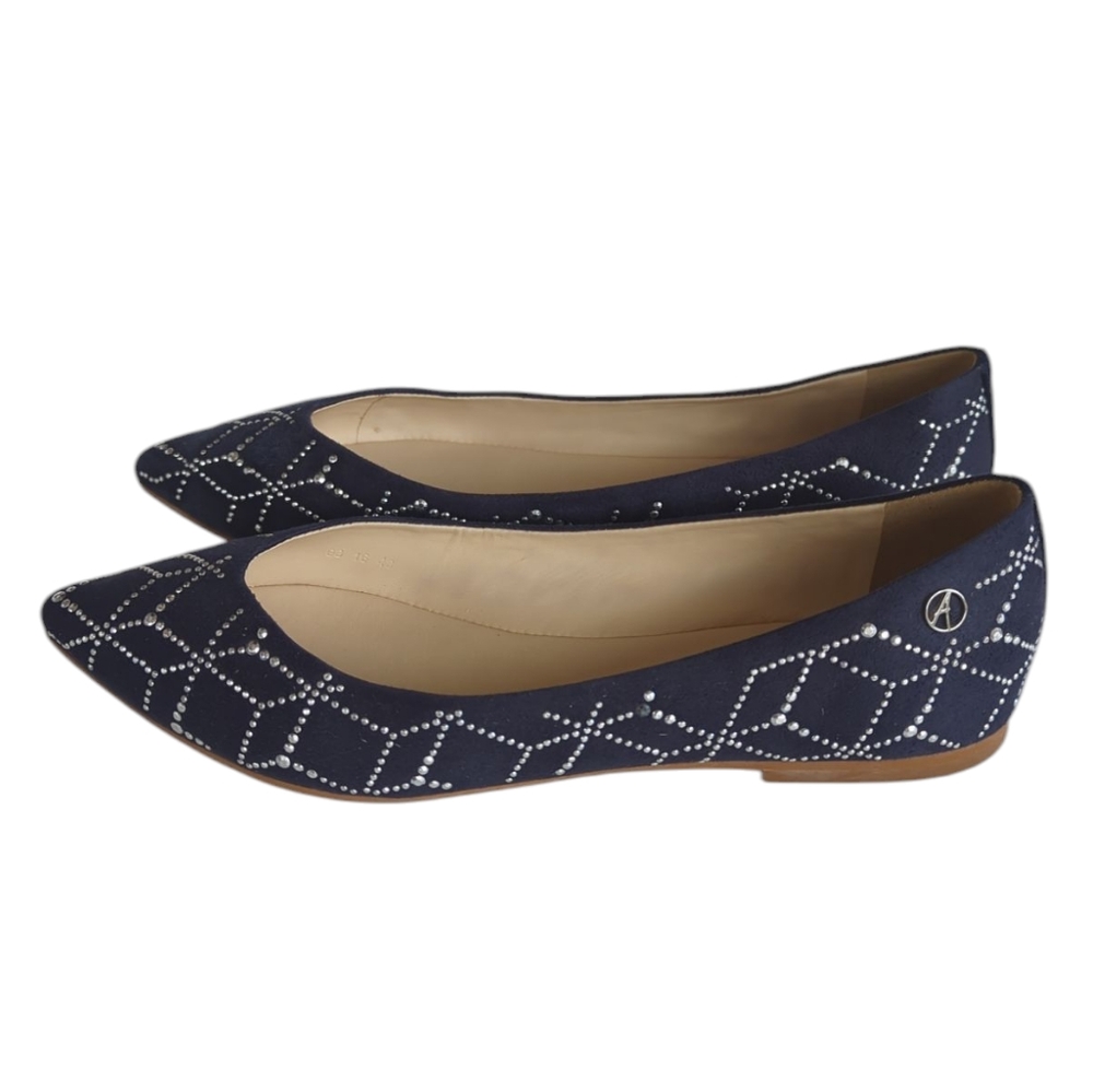 Ateliermix Studded Sequin Pointed Toe Flats 8 Blue Silver Tone Accent - Picture 5 of 16